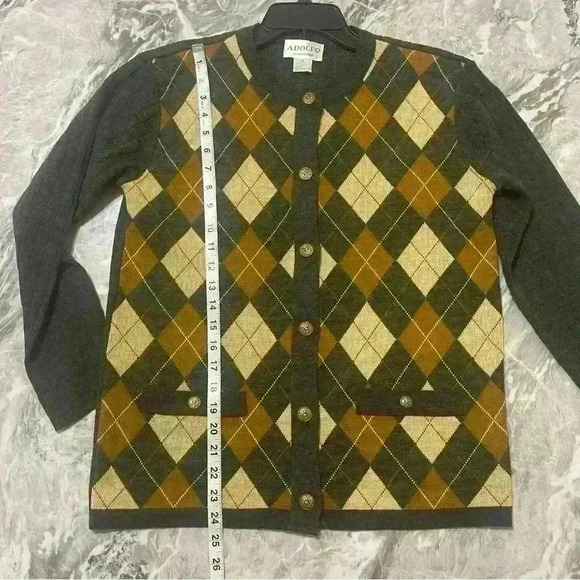 Adolfo Collectibles Vintage Argyle Sweater Mens Size M Acrylic -Lambs Wool 1970s - Picture 4 of 8